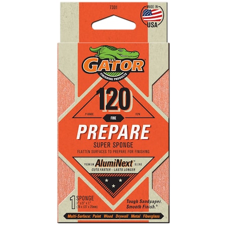 Gator Finishing AlumiNext Sandpaper Prepare Super Sponge, 120 Fine Grit 7301
